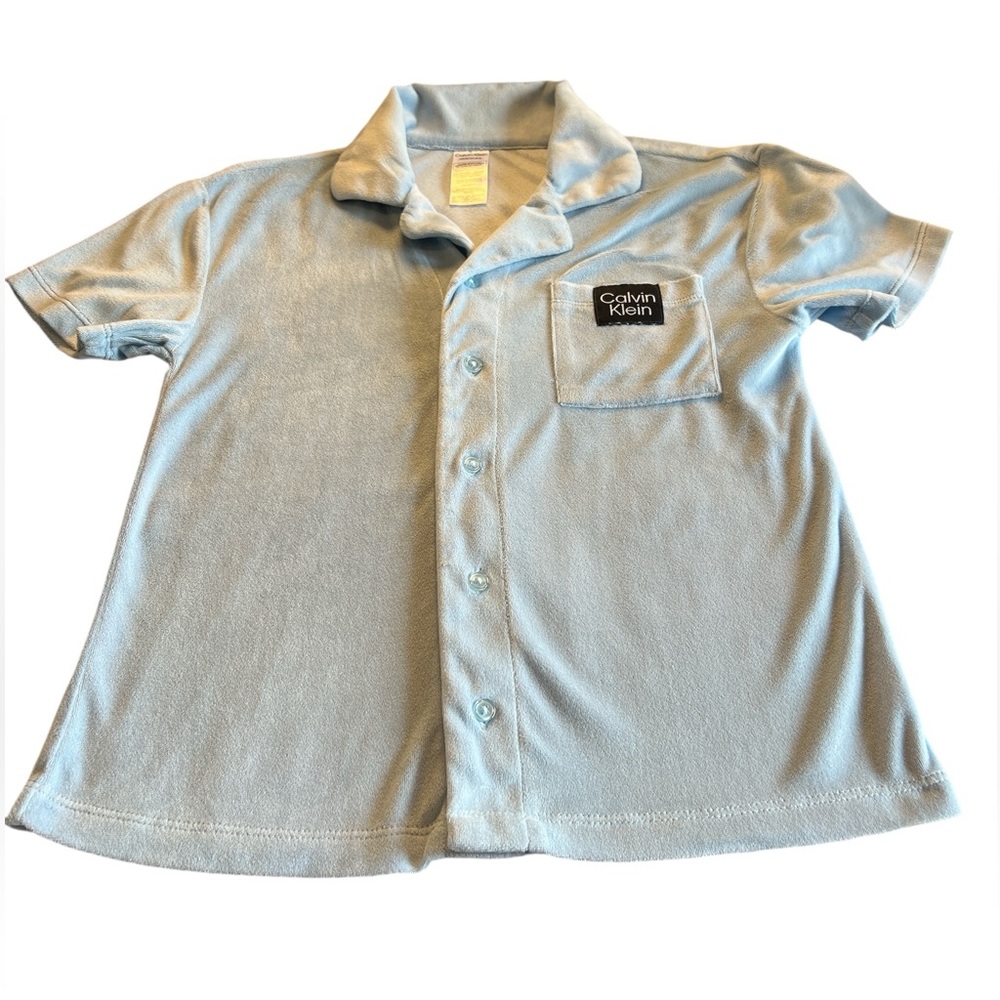 Calvin Klein Kids Sky Blue Button Down Velor Shirt